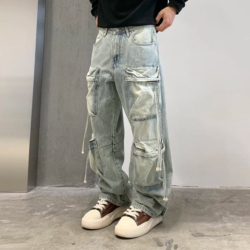 Men Streetwear Hip Hop Multi Pocket Loose Casual Plus Size Cargo Jeans Denim Pants Cityboy 28-40 Y2k Jeans Trousers Clothes