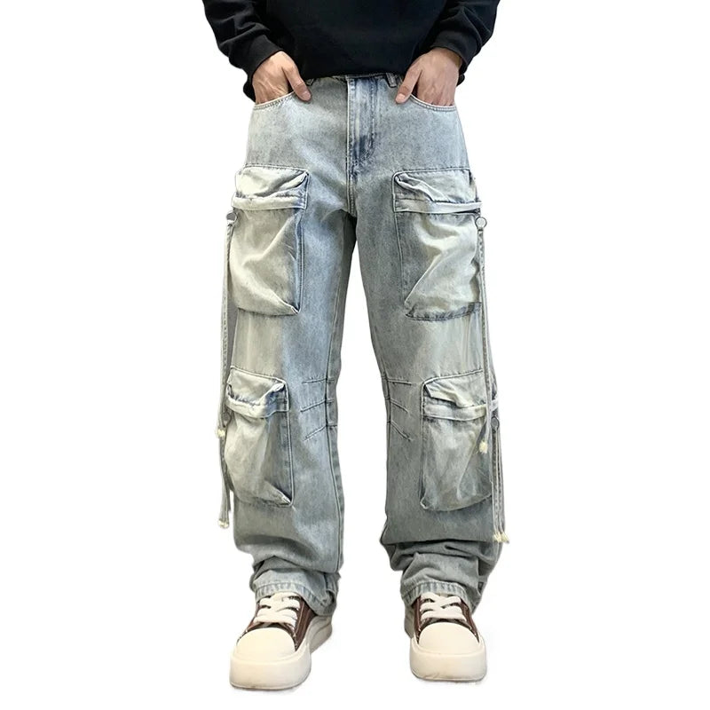 Men Streetwear Hip Hop Multi Pocket Loose Casual Plus Size Cargo Jeans Denim Pants Cityboy 28-40 Y2k Jeans Trousers Clothes