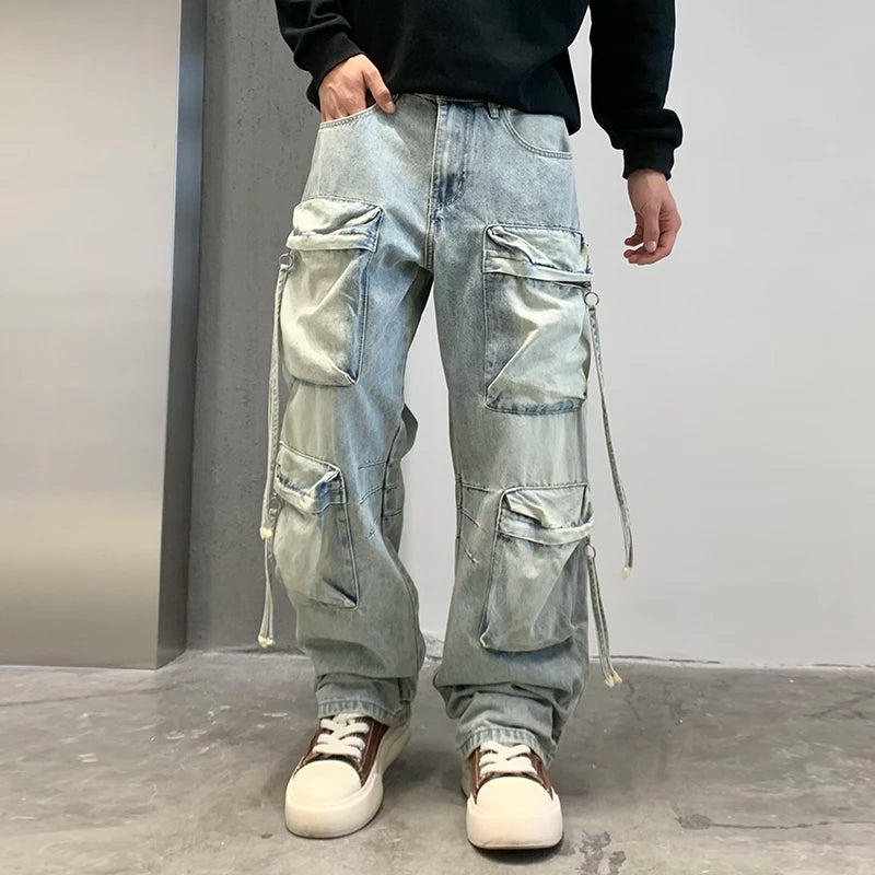 Men Streetwear Hip Hop Multi Pocket Loose Casual Plus Size Cargo Jeans Denim Pants Cityboy 28-40 Y2k Jeans Trousers Clothes