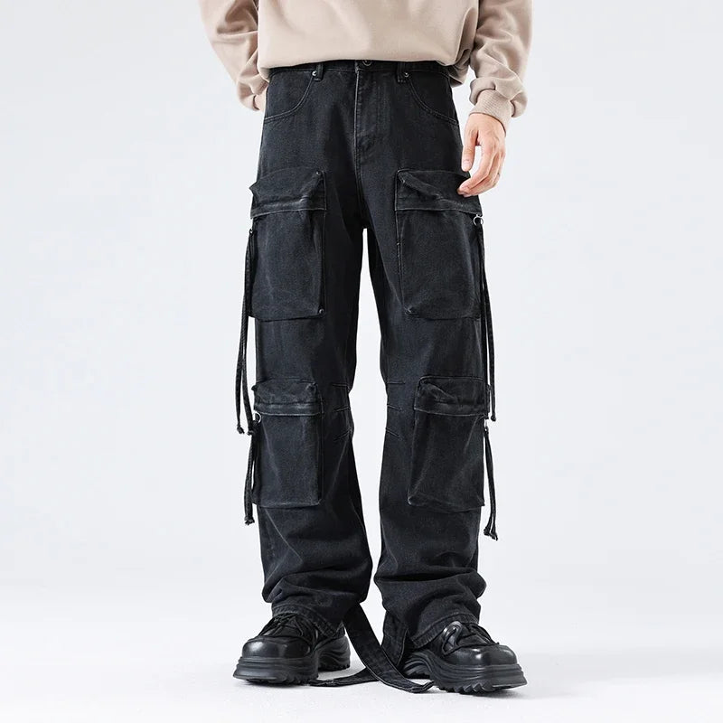 Men Streetwear Hip Hop Multi Pocket Loose Casual Plus Size Cargo Jeans Denim Pants Cityboy 28-40 Y2k Jeans Trousers Clothes